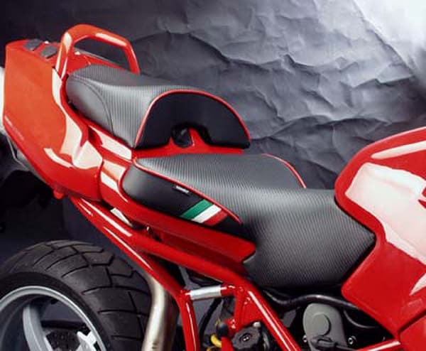 Sargent World Sport motorcycle seats on the Ducati Multistrada 2003-09 - available front only with red accents.